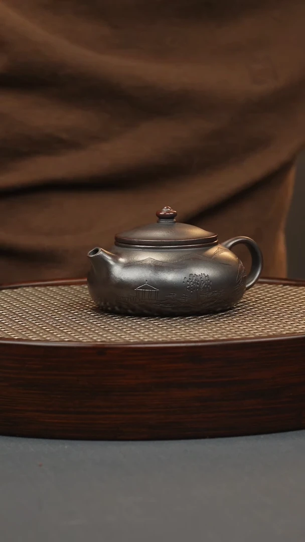 【闪购商品】紫砂茶壶古红泥 寒江 观山