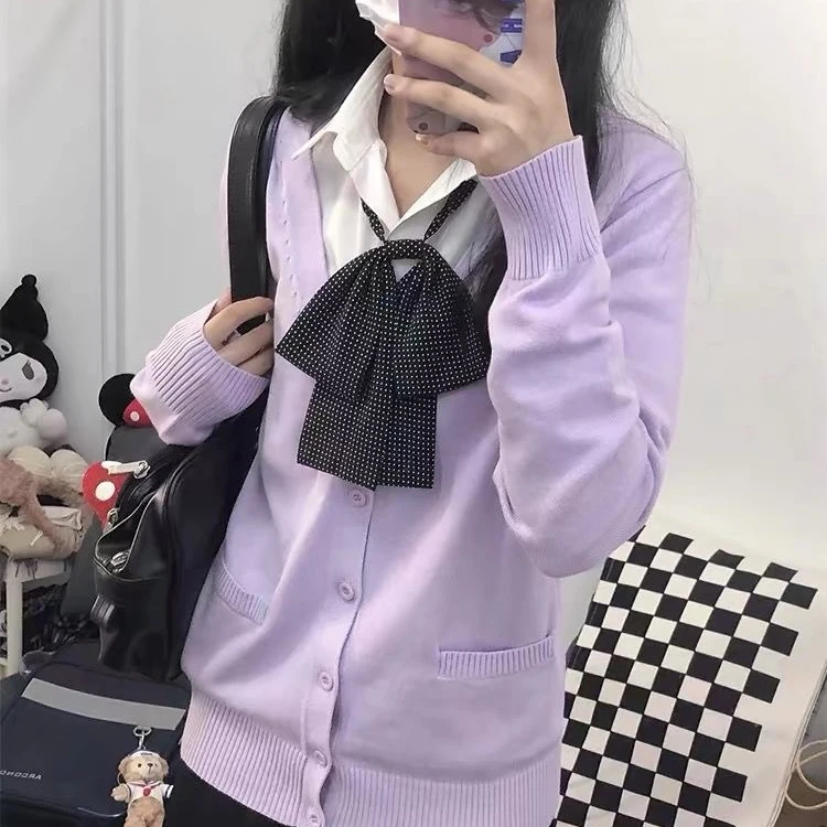 樱花兔~原创jk毛衣开衫日系春秋百搭校供针织v领长袖内搭学生毛衣