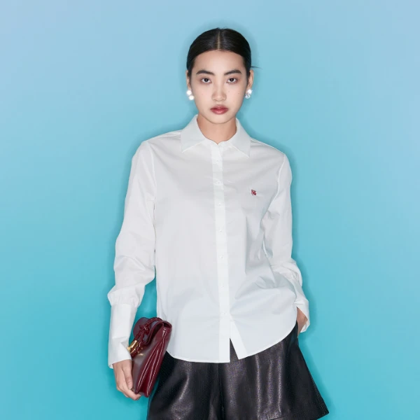 MNGATA G.宫小妍【来福】抗皱书法字体新中式刺绣白衬衫上衣5102256