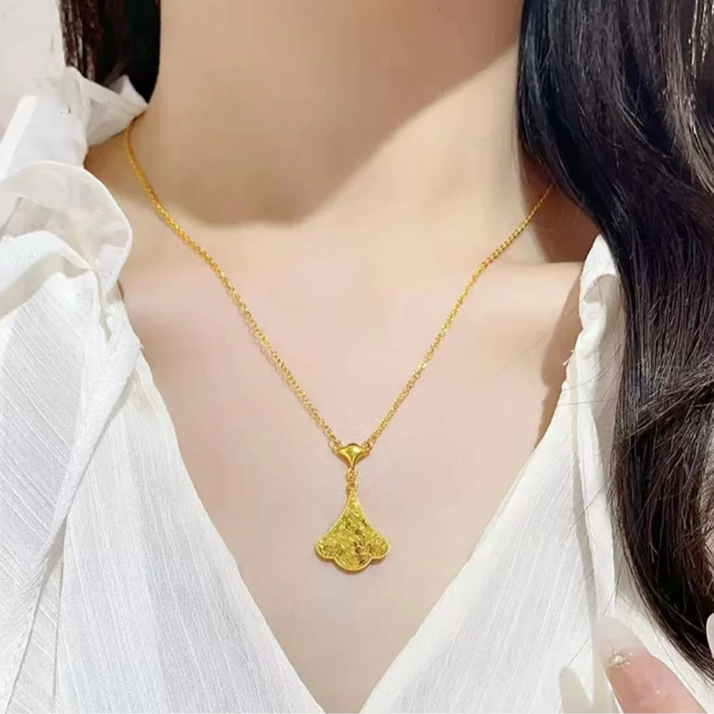 CHUANSHE/传奢  复古碎冰冰银杏叶吊坠项链小杏运灵动锁骨链KL001