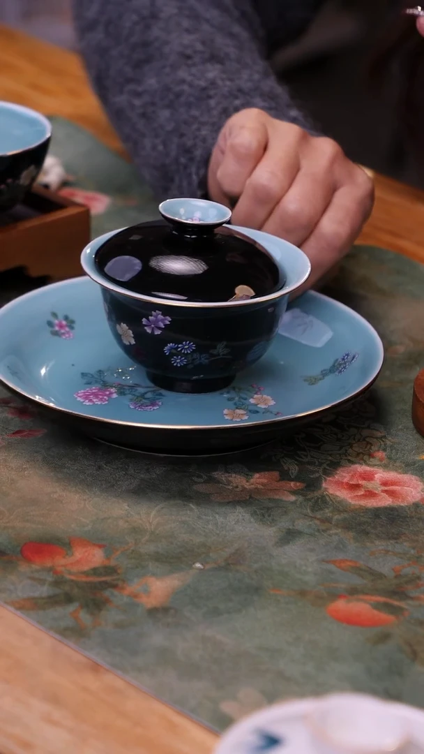 【闪购商品】松石绿乌金釉三才盖碗