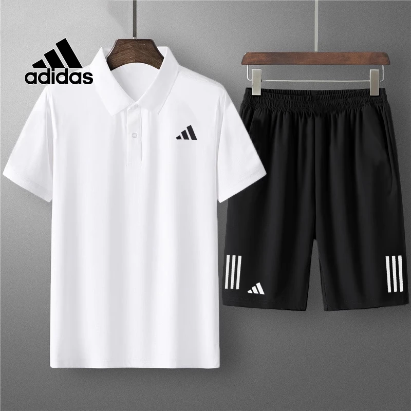 阿迪达斯运动套装男夏季新款翻领短袖POLO衫半袖T恤休闲宽松短裤