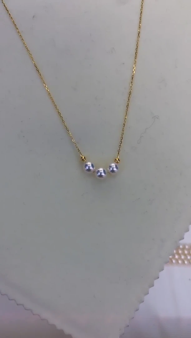 银S925镶嵌DA海水珍珠 GD077 6.5-7 三珠微笑链