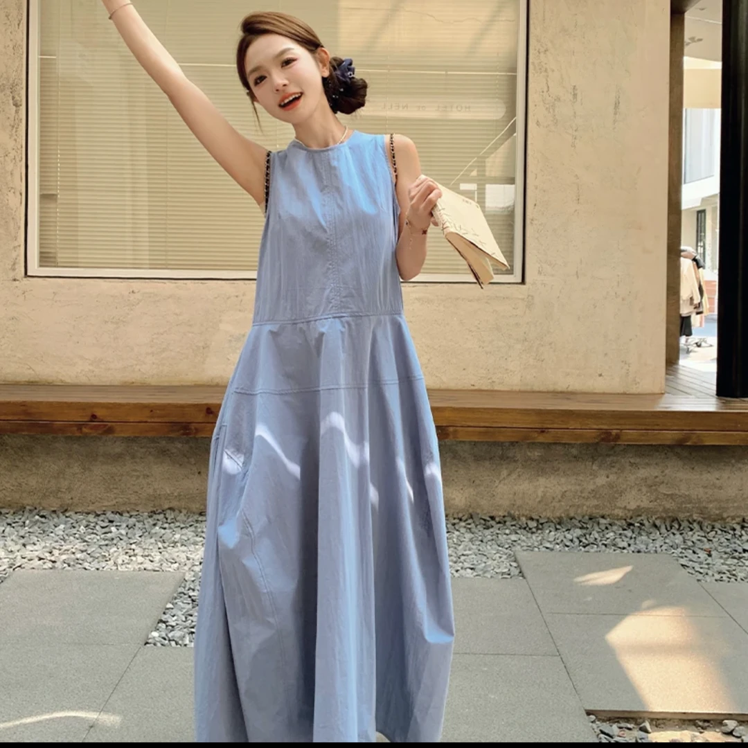 洋气设计感连衣裙无袖背心裙宽松慵懒禅意风气质显瘦长裙子XJ002