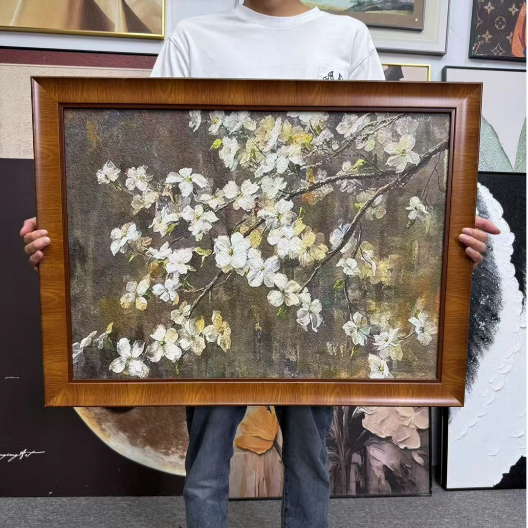 中式苹果花砂岩花卉装饰画适用于美式客厅餐厅玄关背景6080