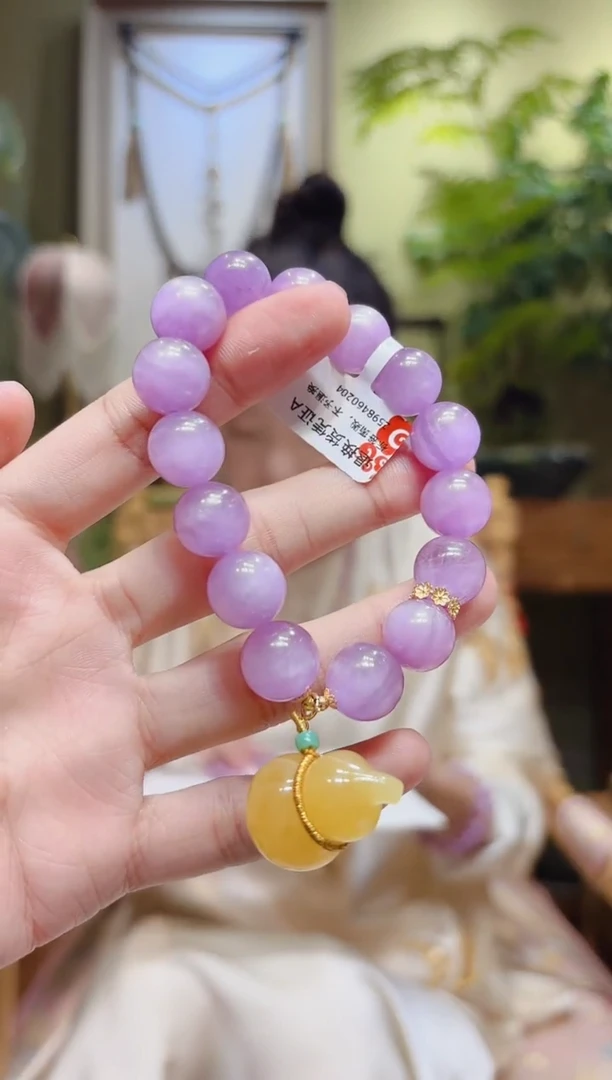 【闪购商品】锂辉石手串18K金镶嵌蜜蜡葫芦紫锂辉手串2号