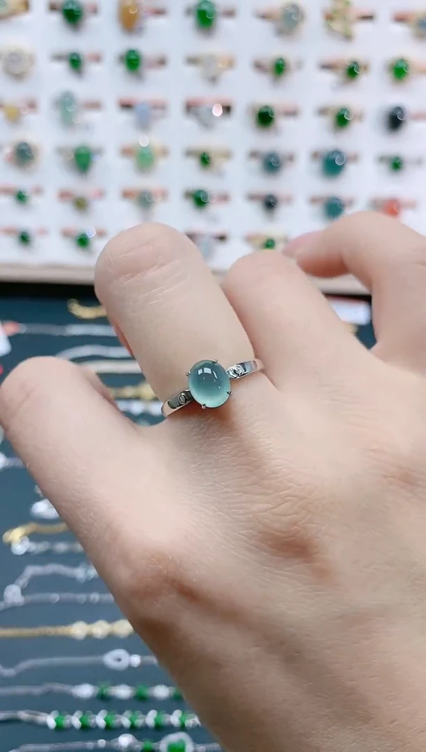 翡翠戒指银S925镶嵌天然翡翠