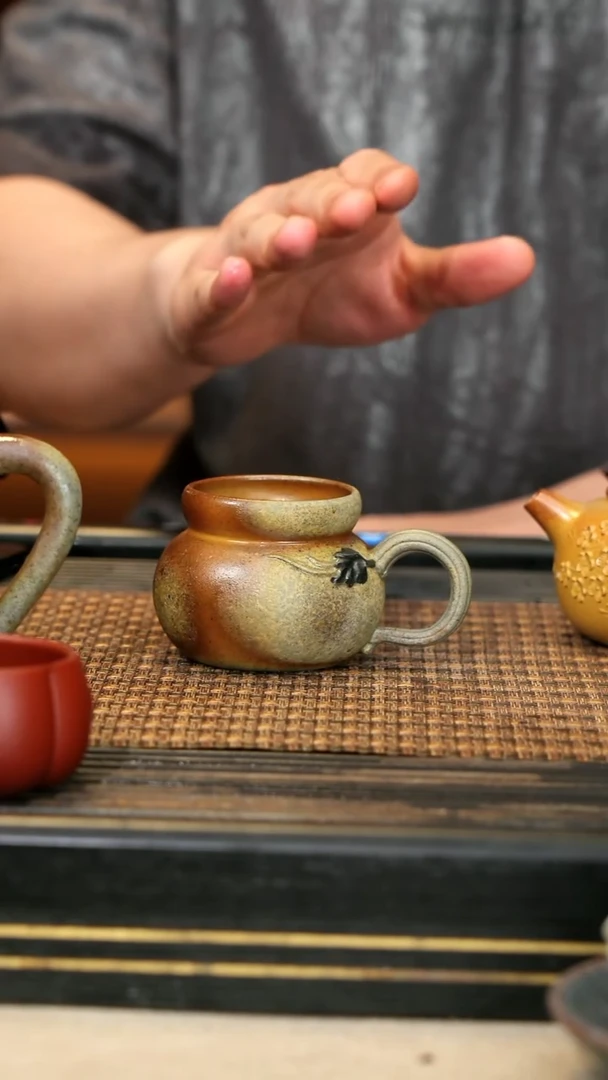 紫砂壶宜兴紫砂17 带把葫芦杯 柴烧