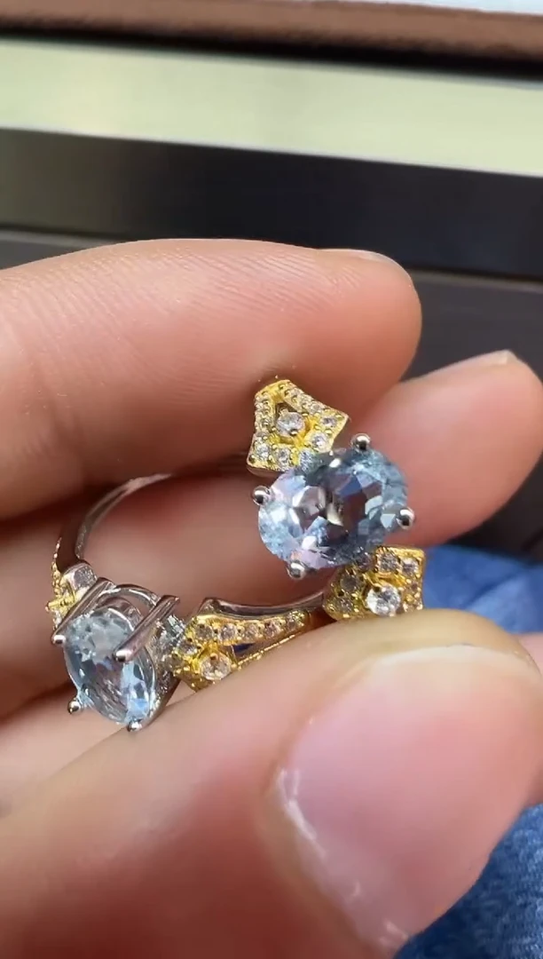 银S925镶嵌戒圈海蓝宝石14052多样性发其一