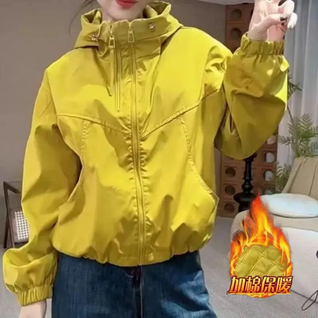 【加棉加厚】双拉链连帽冲锋衣外套女2025秋冬新款休闲百搭加厚上衣