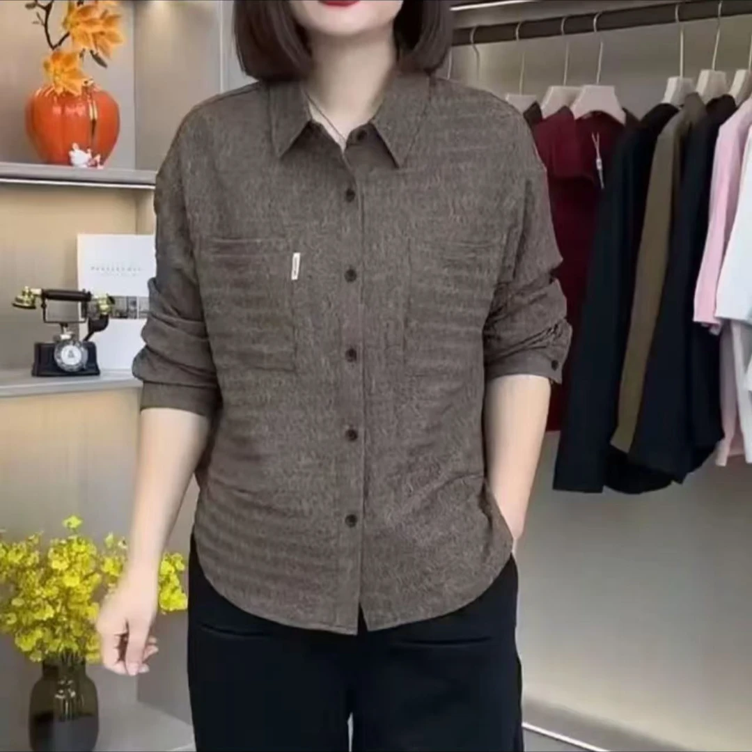 2025秋季新款纯色简约减龄女洋气宽松显瘦百搭气质衬衫