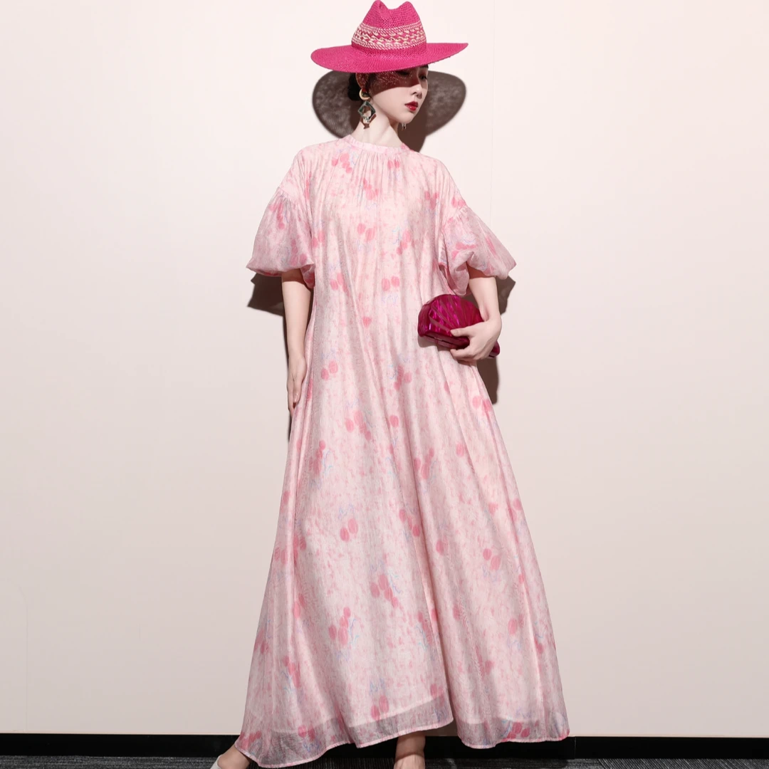 芈莱尤优——新款【粉黛花漾】花苞袖阔版连衣裙L25-5333