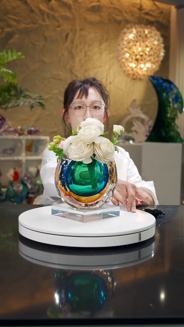 手工艺品琉璃福利琥珀蓝花瓶小号