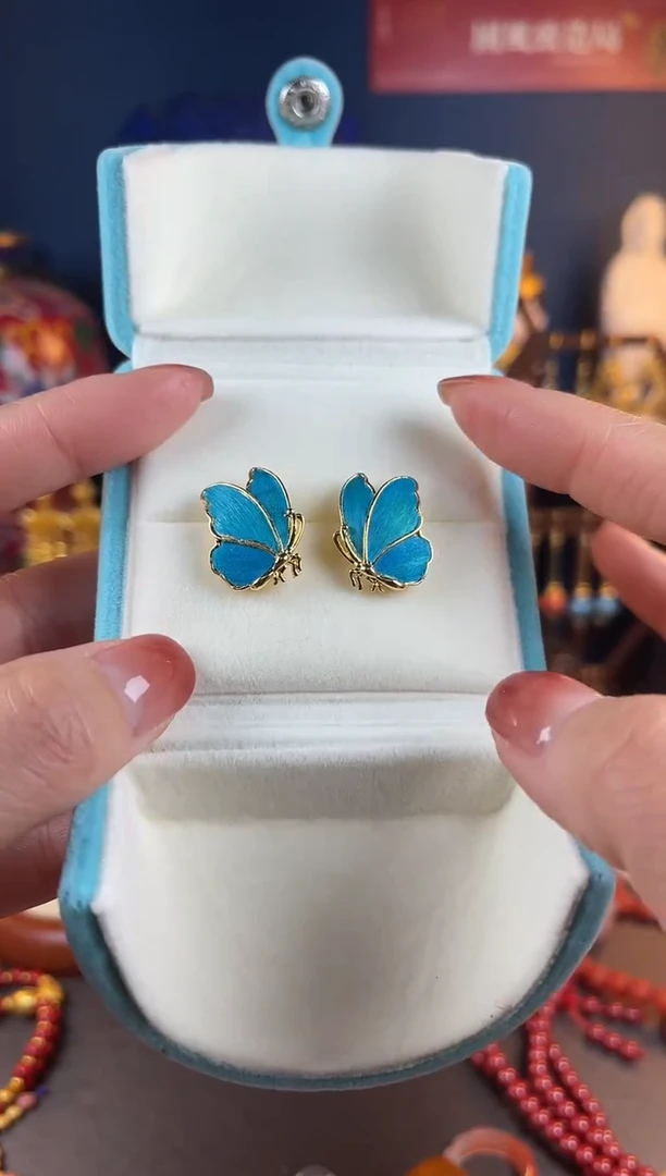 【闪购商品】蝴蝶珐琅景泰蓝耳钉