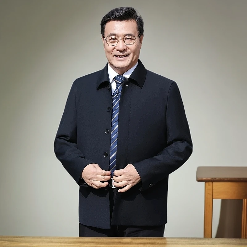 中年男士夹克薄款商务休闲外套中老年春秋爸爸装行政领导服夹克衫