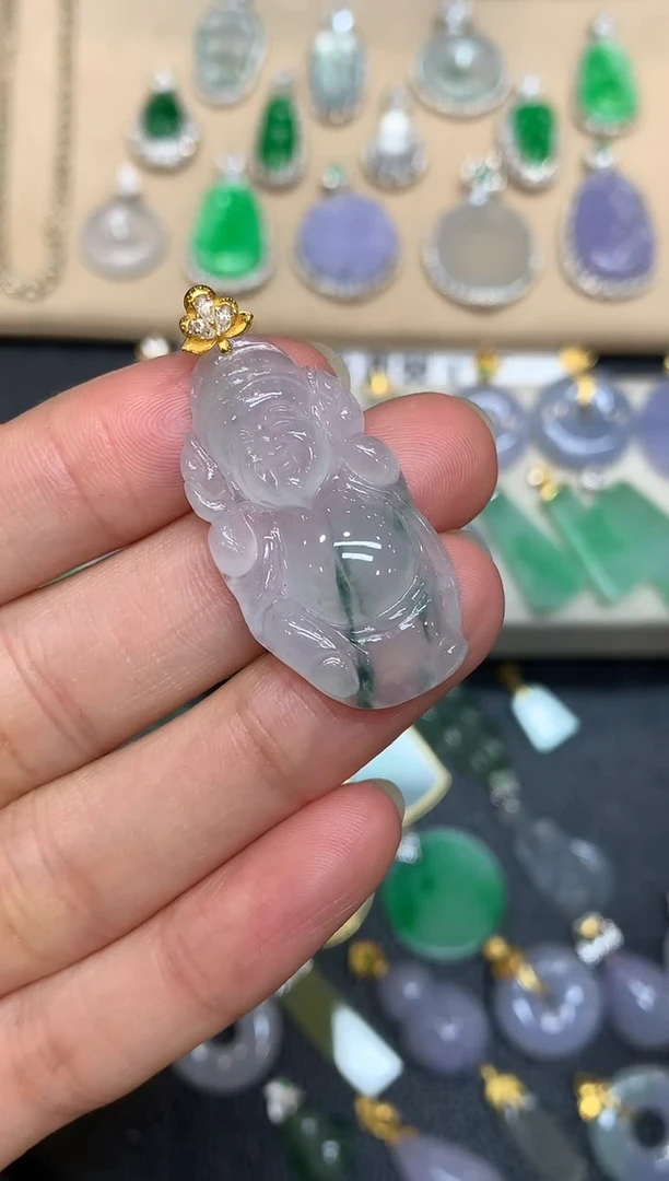 颈饰18K金镶嵌翡翠财神【无服务费