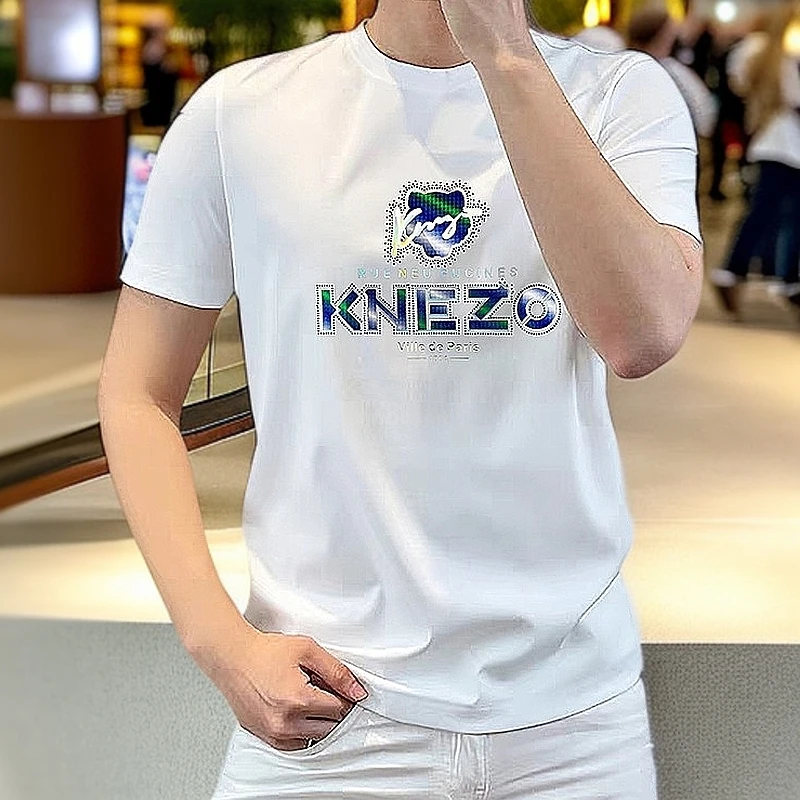 2025年白色丝光棉潮流轻奢短袖新款上衣男士修身字母t恤夏季圆领