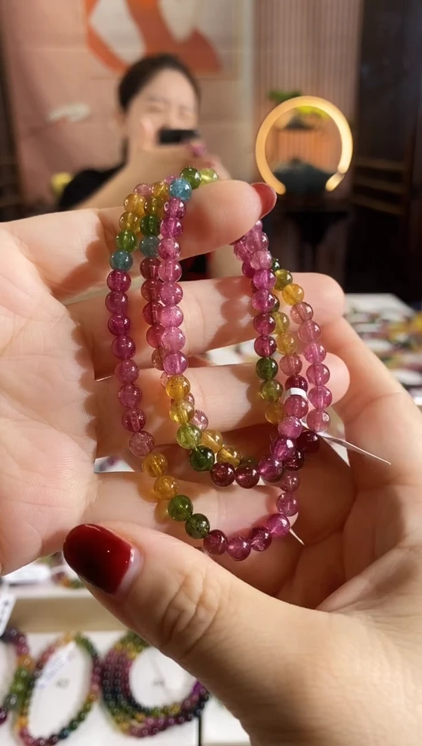 未镶嵌手链碧玺G2642三圈颜色微差发1