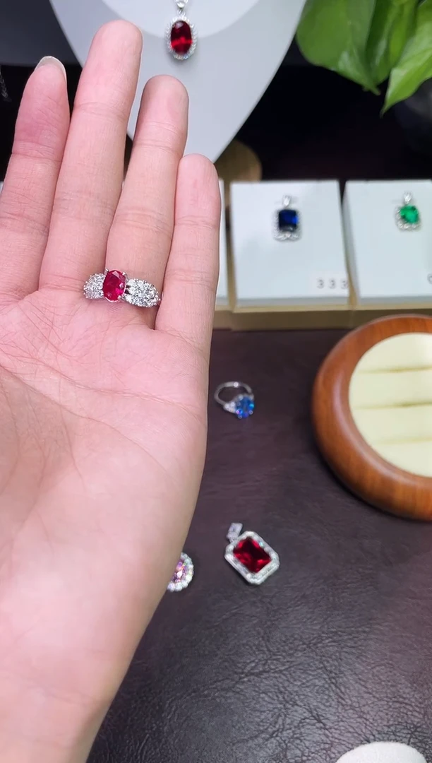 合金合成钻石红宝戒指