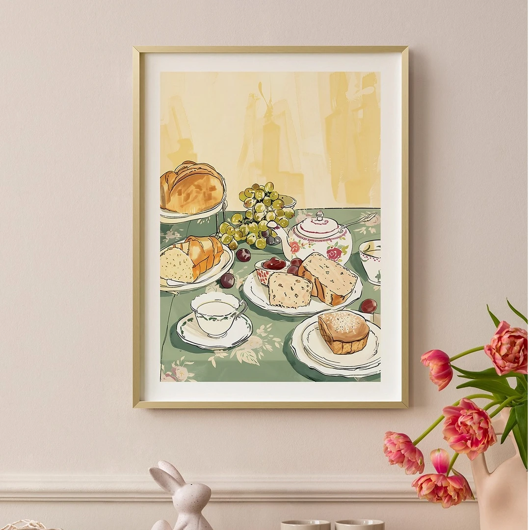 原木奶油风客厅装饰画卧室床头挂画餐厅壁画午后茶点时光高级感