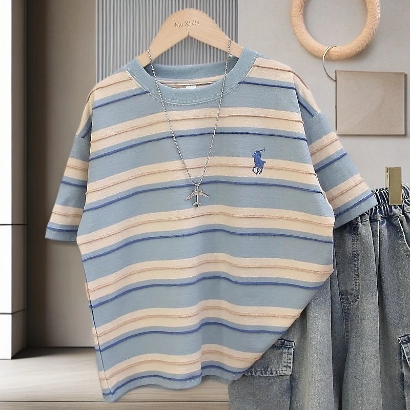 【清仓福利】夏季男女童百搭韩系条纹短袖T恤韩版慵懒百搭ins