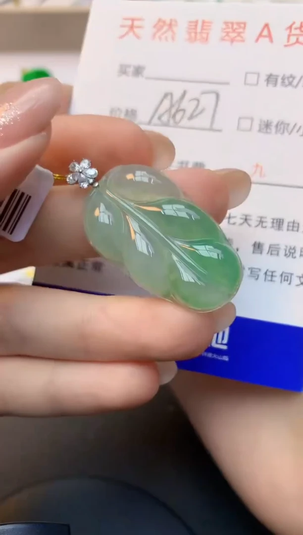 颈饰18K金镶嵌翡翠天然缅甸a货翡翠百元以上9元证书费自理