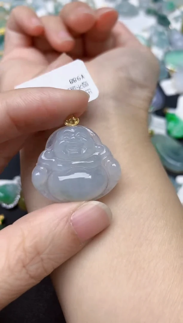 颈饰18K金镶嵌翡翠天然缅甸A货翡翠