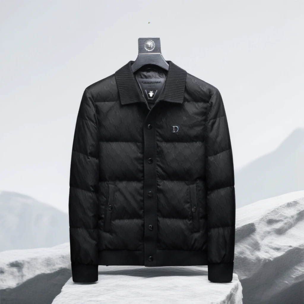 宾斯洛特时尚翻领提花贴标羽绒服男休闲冬季新款男士大码厚外套潮