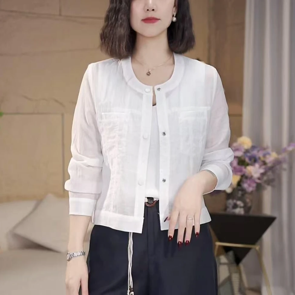 2025夏季新款洋气白色短款外套女宽松气质休闲显瘦百搭防晒上衣