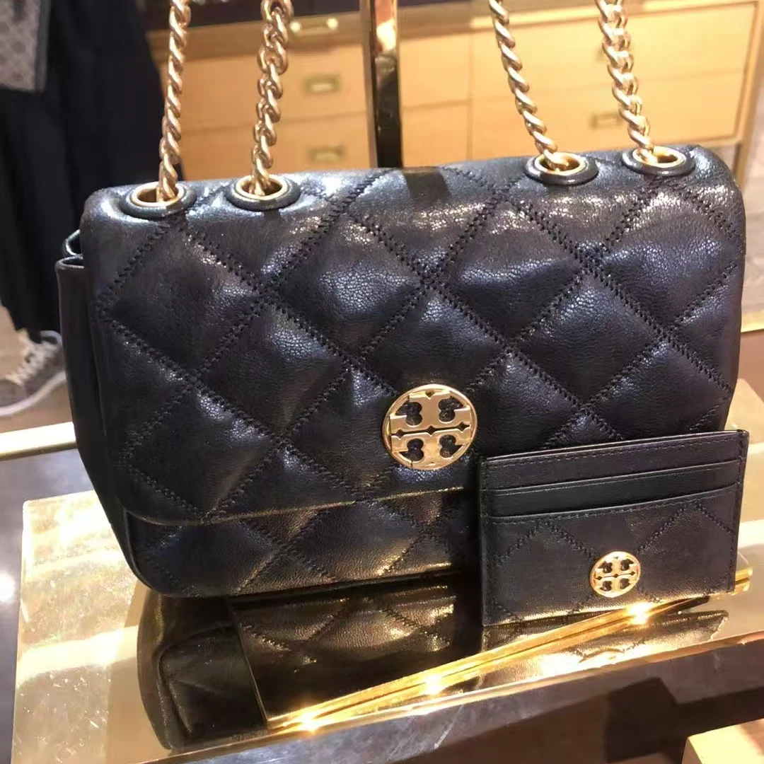 【店内套装】Tory Burch/汤丽柏琦方胖黑金中号链条包148243