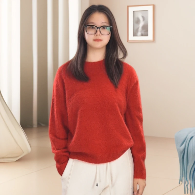 2025年冬季女款圆领100山羊绒拉绒百搭休闲套头衫JHL-23909