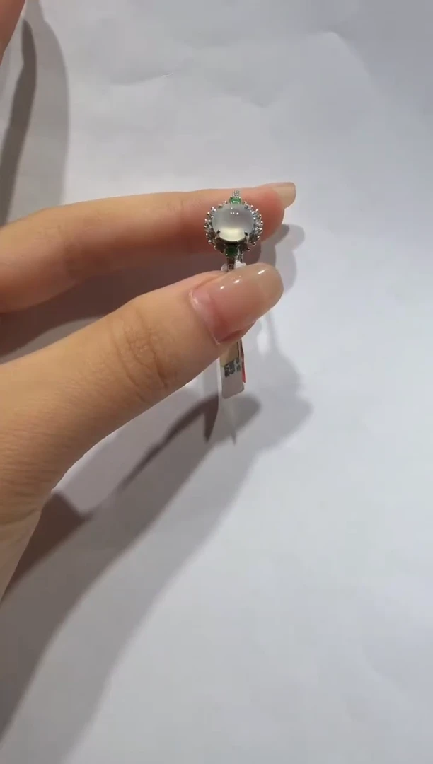 银S925镶嵌戒指翡翠缅甸A货翡翠戒指