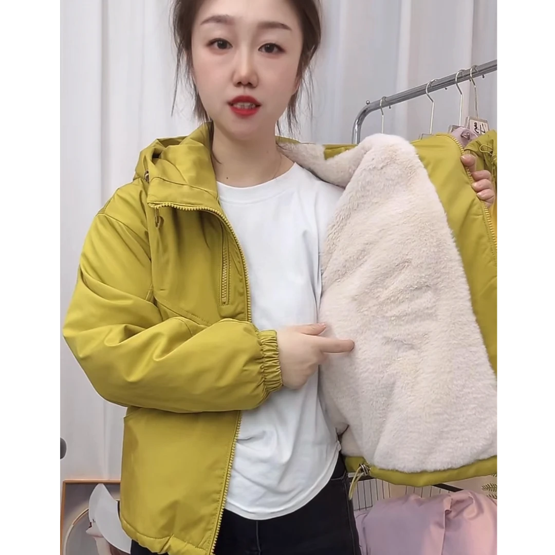 【加绒加厚】小个子外套秋冬新款加绒加厚连帽双拉链外套女