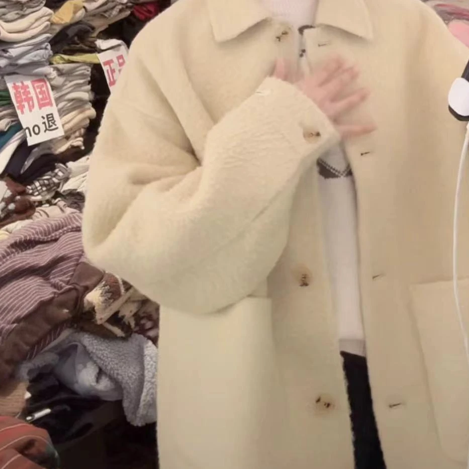 ［小小布］no退换-东大门正品m5u米黄色两只口袋大衣外套