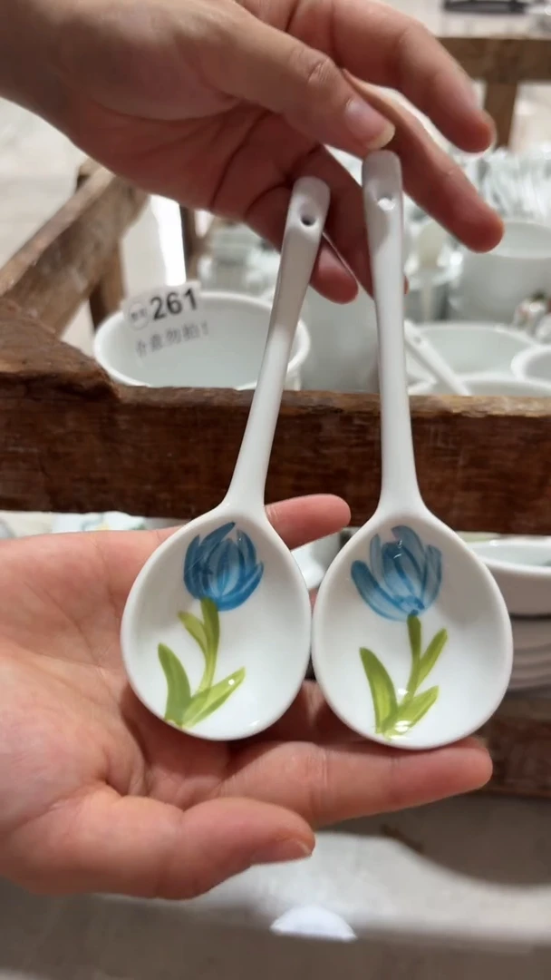 瓷片景德镇高温釉中彩-勺子一对