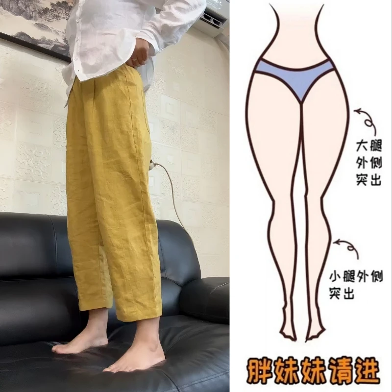 Aimeerosa/艾洛莎夏季女款薄款阔腿亚麻裤宽松休闲显瘦八分直筒裤