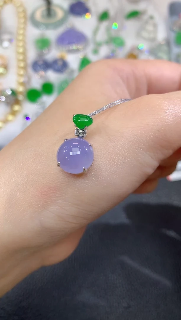 吊坠(不含链)18K金镶嵌翡翠A53  紫货有一定色差