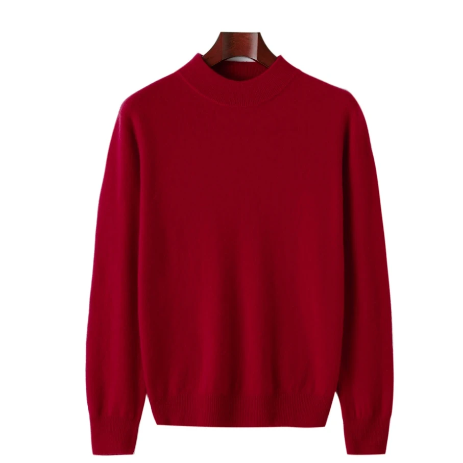 100羊毛半高领套头毛衣男士针织纯色加厚打底衫长袖上衣