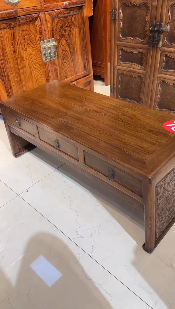 【闪购商品】木木艺黄花梨花纹三抽屉案桌1880.888