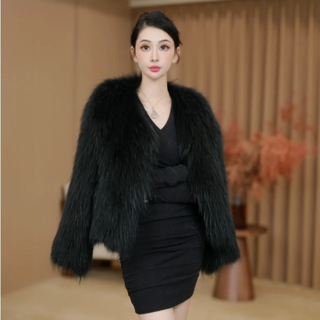 【东东定制】高端定制&双面貉子毛编织50长短款气质时尚外套