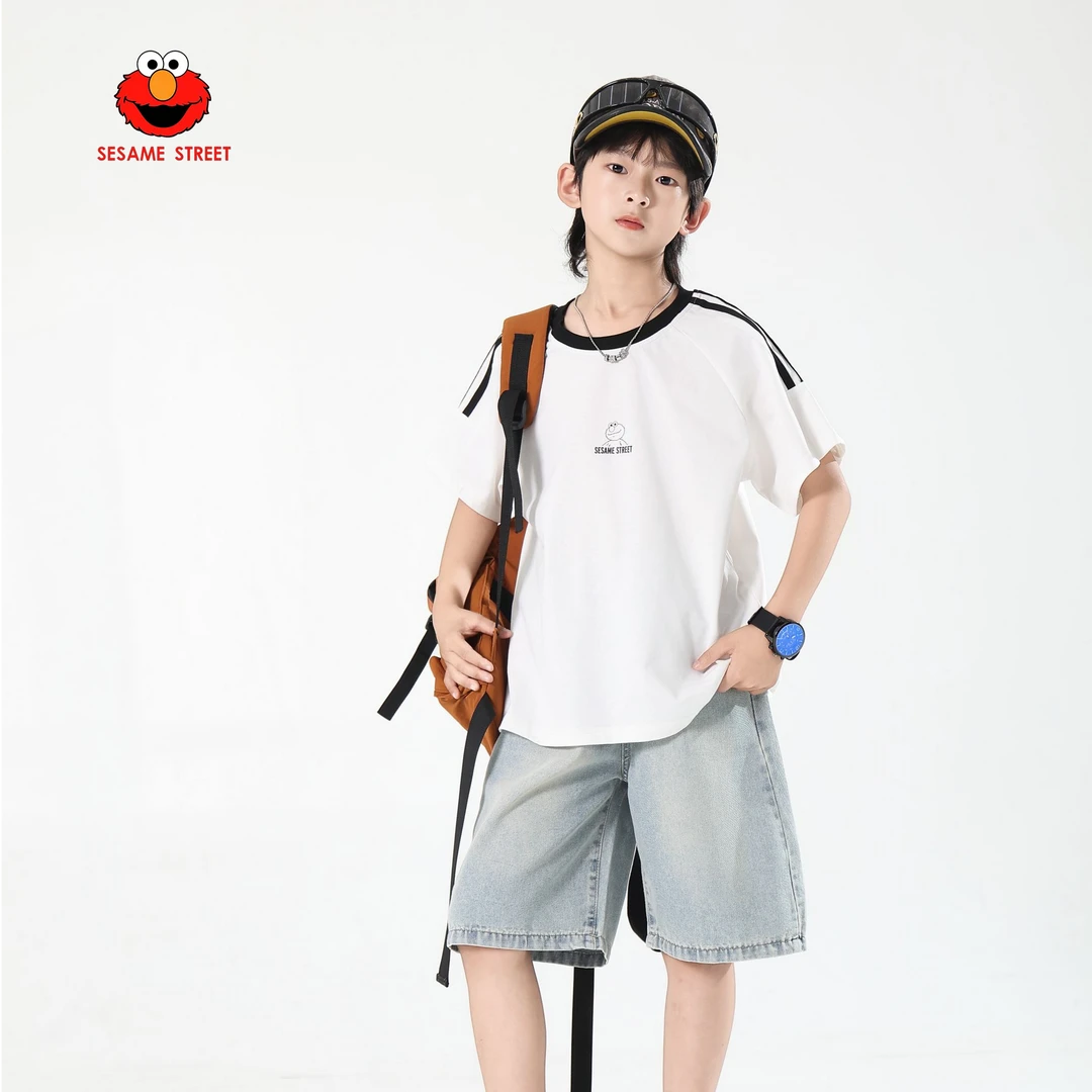 芝麻街男童儿童休闲短袖圆领卡通T恤舒适时尚童装夏装幼童小童