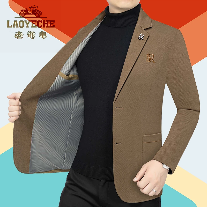 老爷车高档男士西服外套商务休闲洋气时尚单西上衣春秋新款西装
