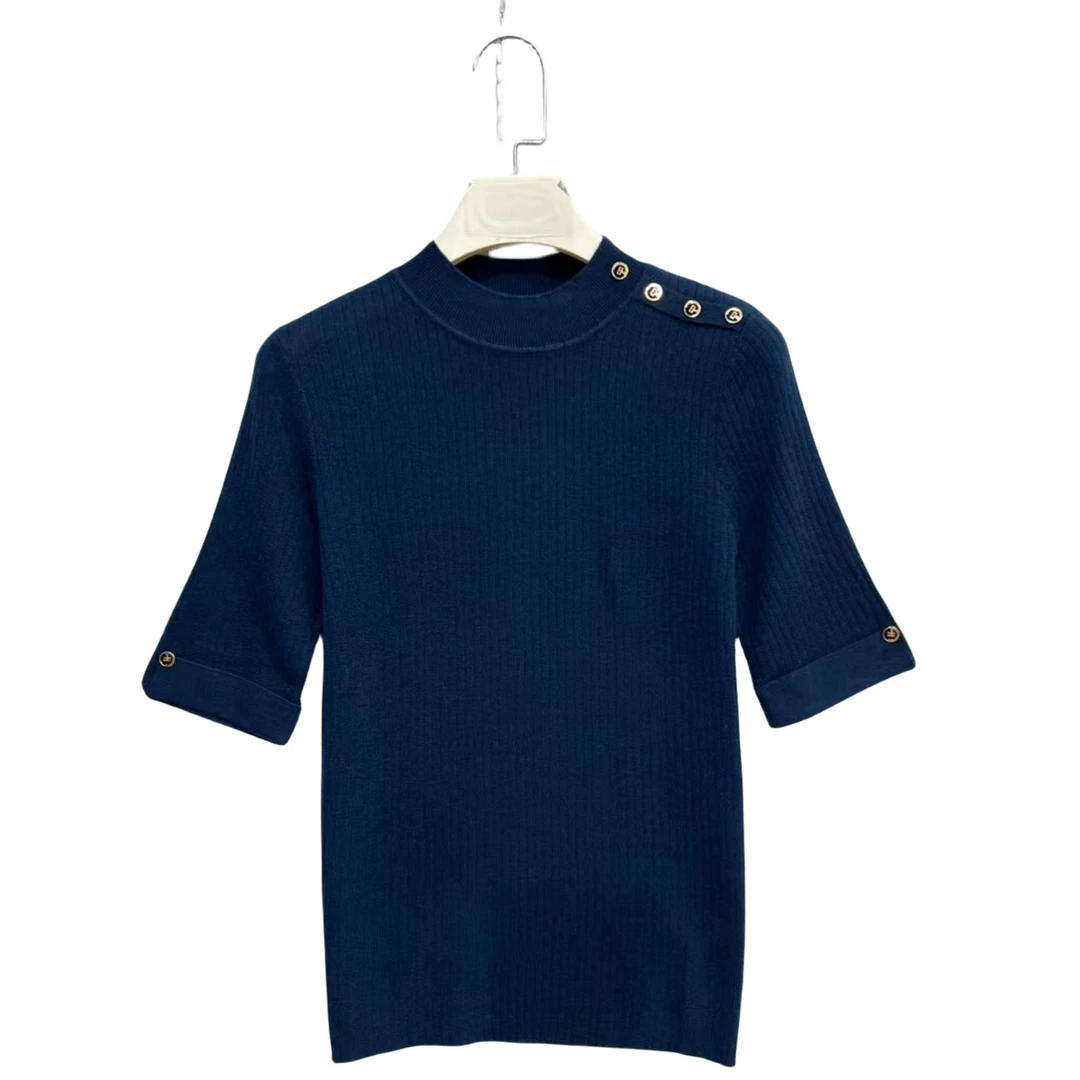 3002  肩膀纽扣装饰  纯色  光板  简约   百搭  毛针织衫