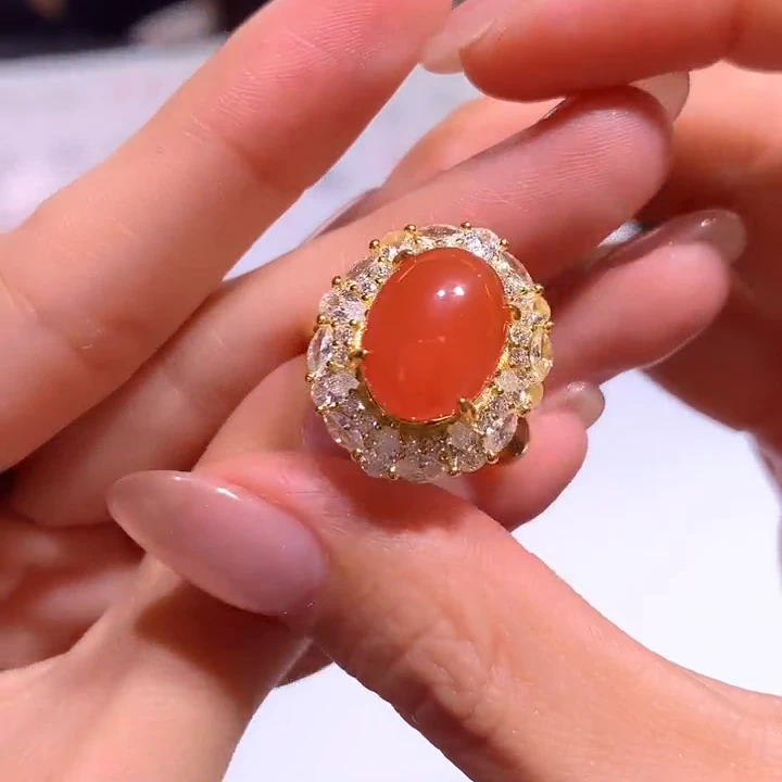 【逍遥珠宝精选】南红玛瑙冰红蛋面戒指*2206/67/多样性发/1件