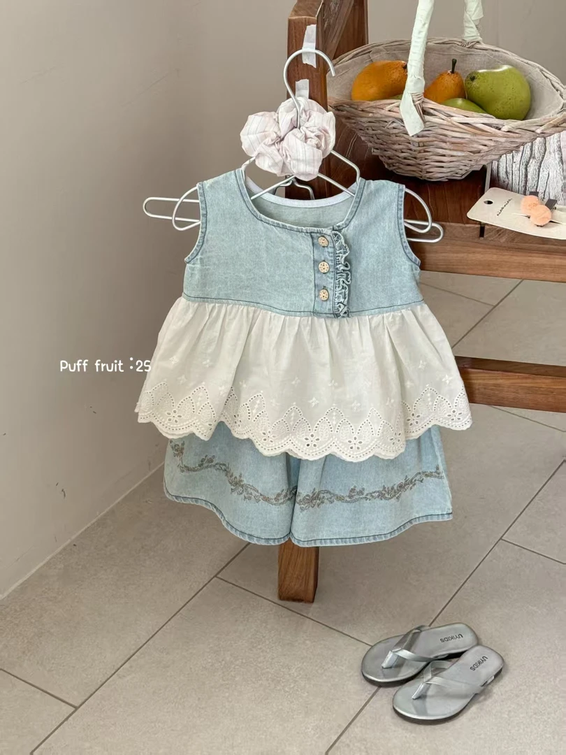 pyf-休闲时髦百搭蕾丝牛仔套装-8253