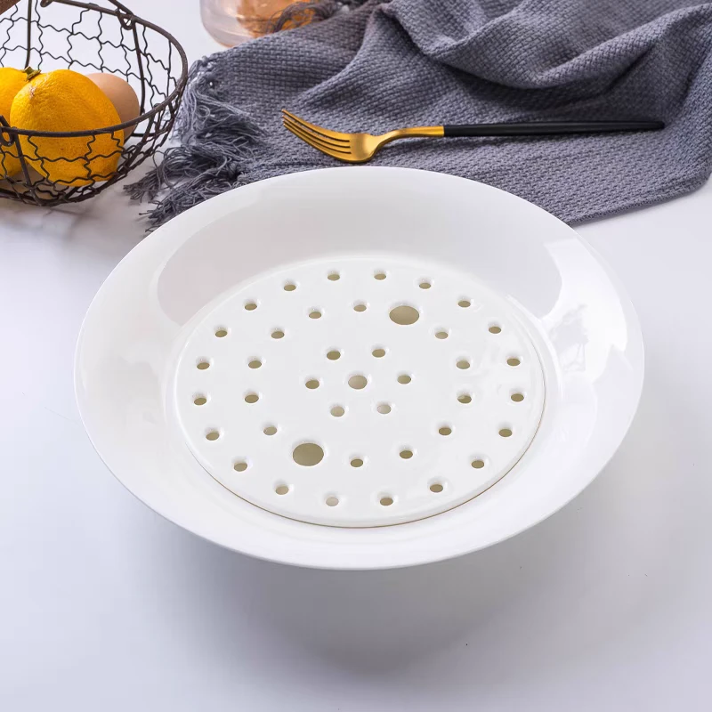 骨瓷大号沥水饺子盘家用盘子网红盘陶瓷手工纯白釉下彩