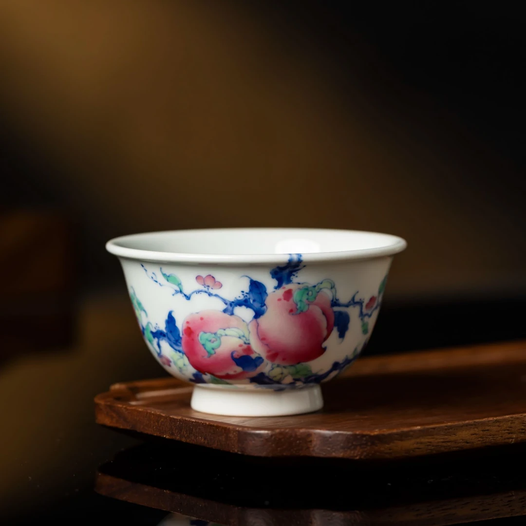 〖瑶瑶甄选〗敬畏堂斗彩五桃压手杯手绘JWT0119景德镇陶瓷茶器