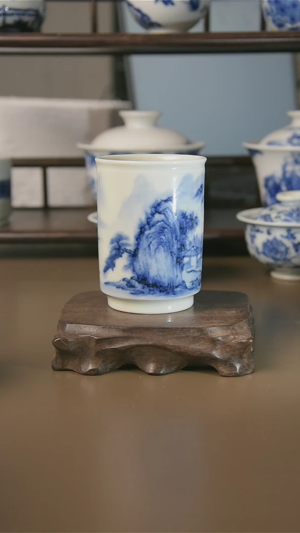 杯子景德镇柴窑茶器山水
