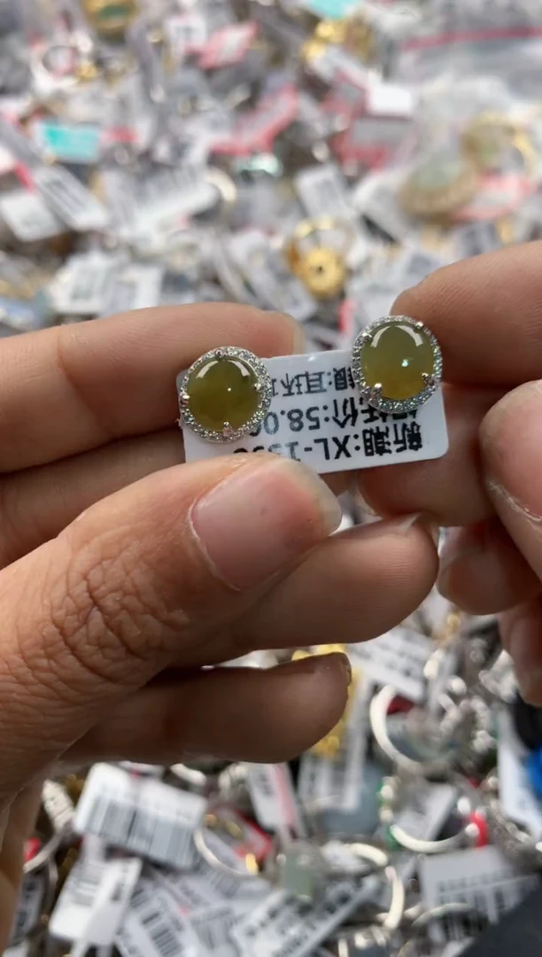 银S925镶嵌戒指翡翠12     5