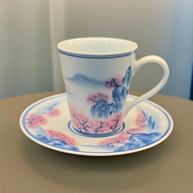 12.14/N100630/00055/熙⼯坊青花⼭⽔咖啡杯/口径5.9高6.8/75cc